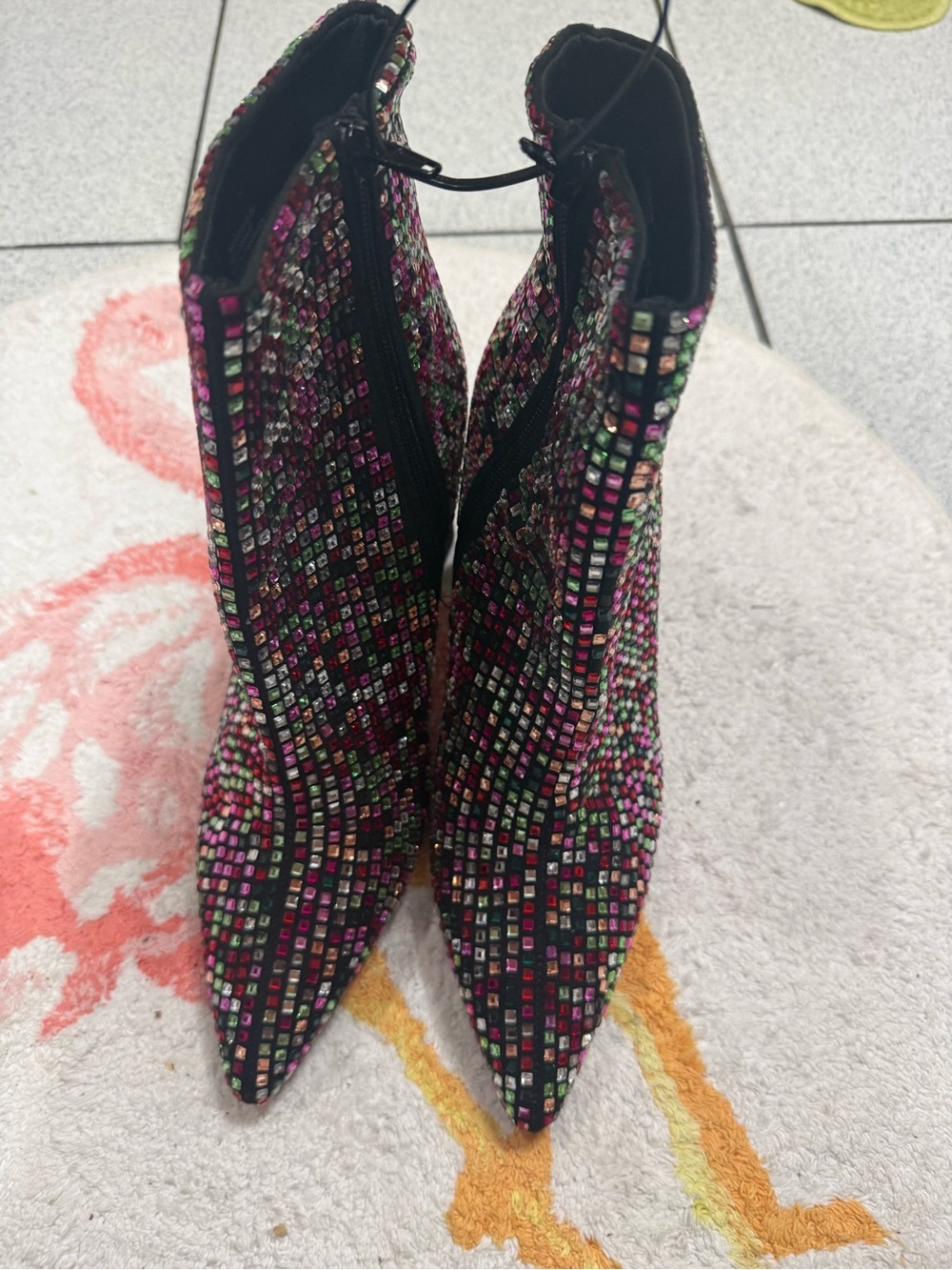 Wild Pair Black Multicolor Gem-Embellished Pointed Ankle Boots